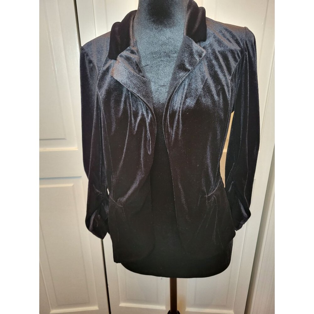 Black Velvet Cropped Fitted Blazer Scrunch Sleeves L Candies y2K Whimsygoth